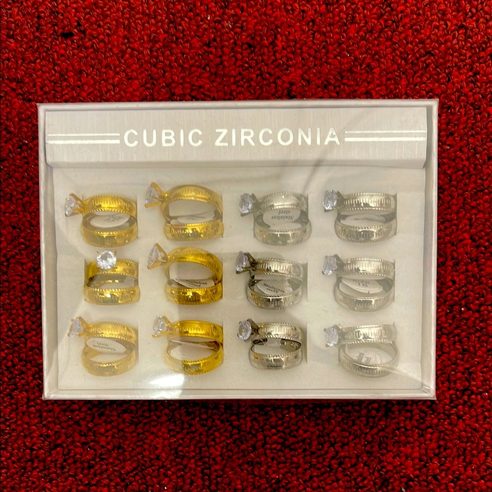 Cubic Zirconia Gold and Silver Ring Set